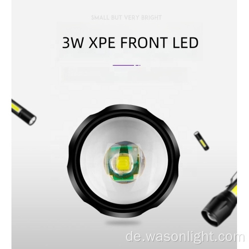 Neuer Hot Sale 2 in 1 tragbares Mini -Verschmelzen von Promotion Geschenk billig Aluminium EDC Zoom Pocket Clip Taschenlampe wiederaufladbare Fackel LED